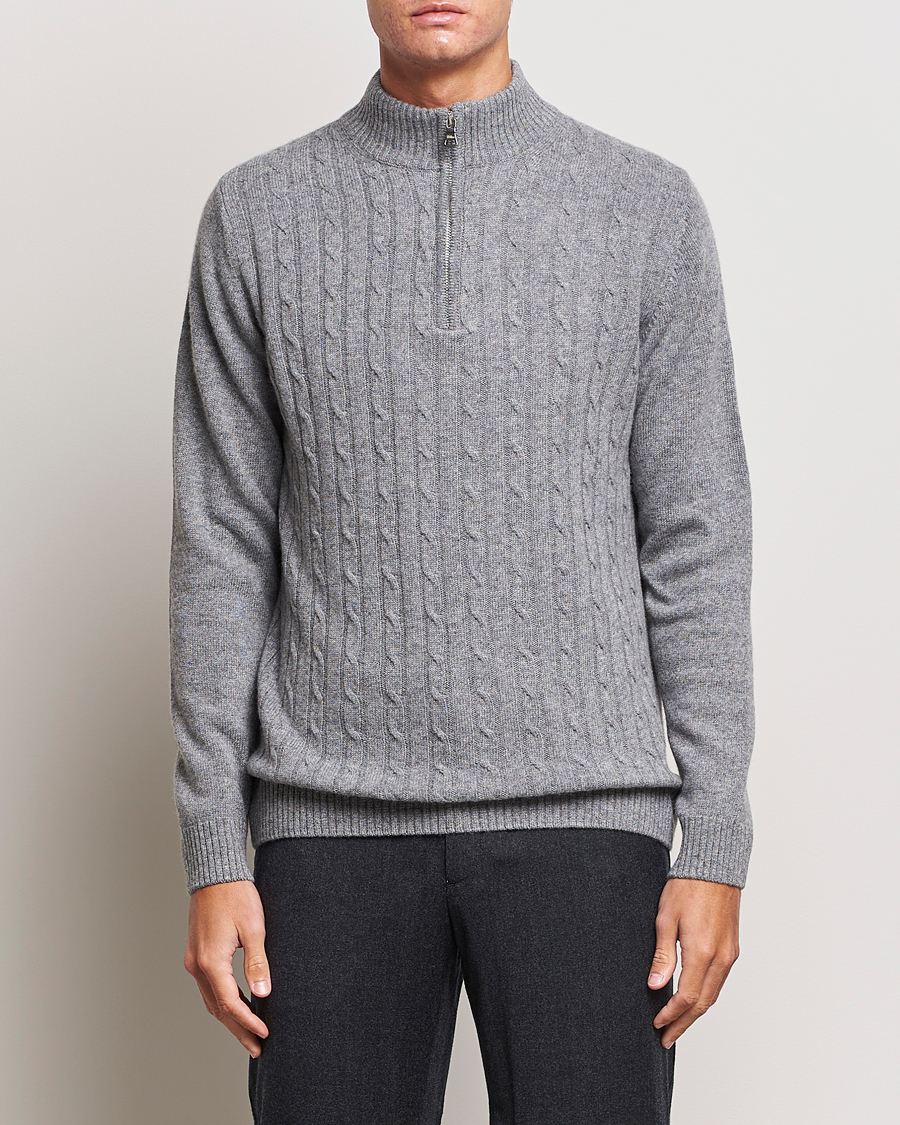 Herr | Tröjor | Oscar Jacobson | Percy Wool/Cashmere Knitted Half Zip Grey Melange
