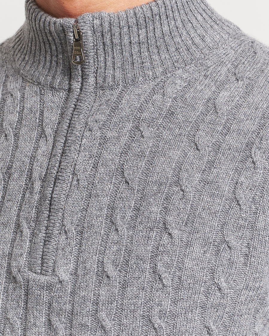 Herr | Tröjor | Oscar Jacobson | Percy Wool/Cashmere Knitted Half Zip Grey Melange