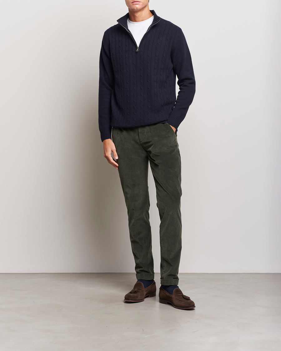 Herr | Tröjor | Oscar Jacobson | Percy Wool/Cashmere Knitted Half Zip Navy
