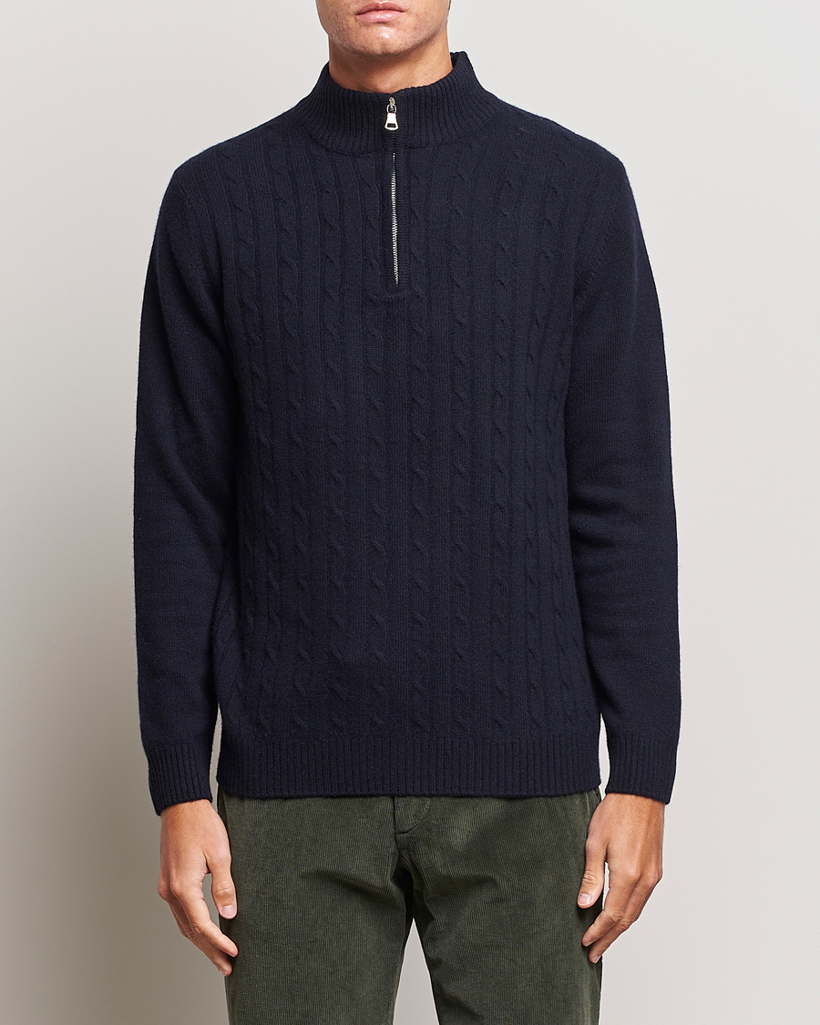Herr |  | Oscar Jacobson | Percy Wool/Cashmere Knitted Half Zip Navy
