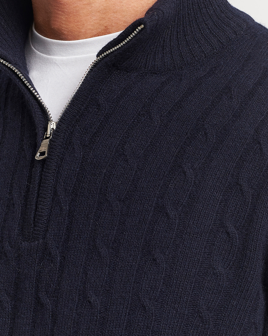 Herr | Tröjor | Oscar Jacobson | Percy Wool/Cashmere Knitted Half Zip Navy