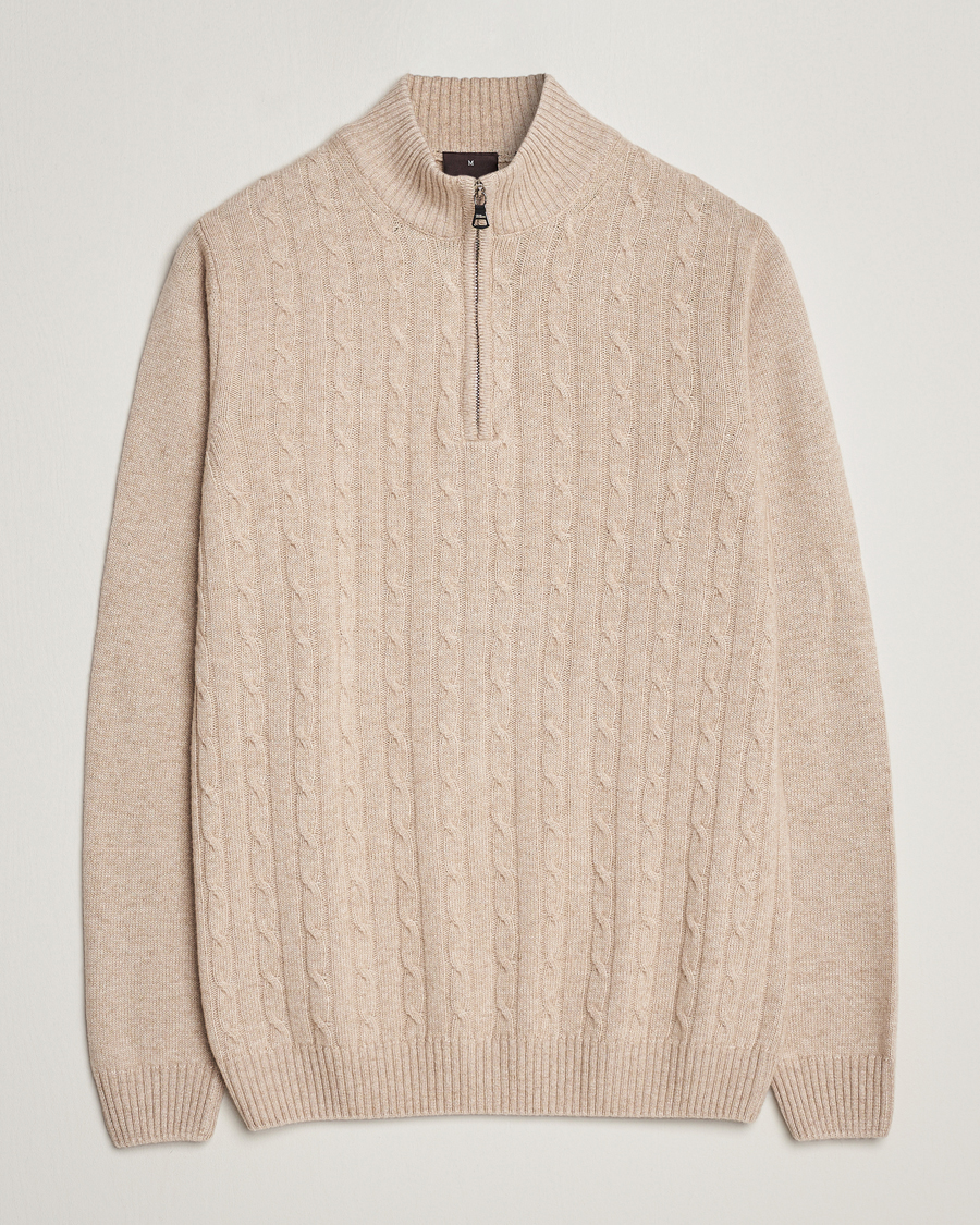 Herr | Tröjor | Oscar Jacobson | Percy Wool/Cashmere Knitted Half Zip Beige
