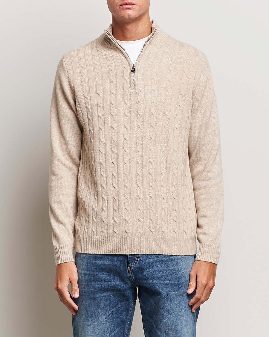 Herr |  | Oscar Jacobson | Percy Wool/Cashmere Knitted Half Zip Beige