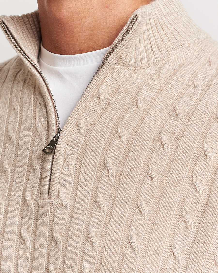 Herr | Tröjor | Oscar Jacobson | Percy Wool/Cashmere Knitted Half Zip Beige