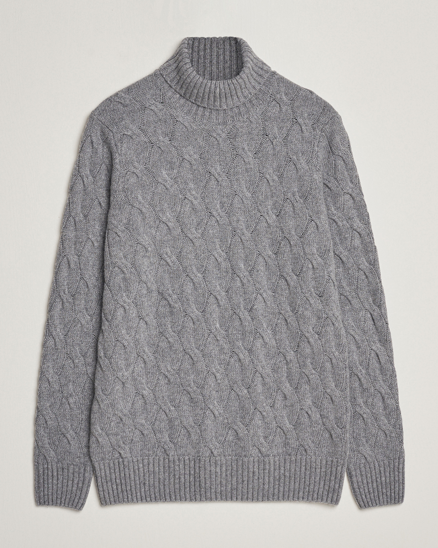 Herr | Tröjor | Oscar Jacobson | Seth Heavy Knitted Wool/Cashmere Cable Rollneck Grey