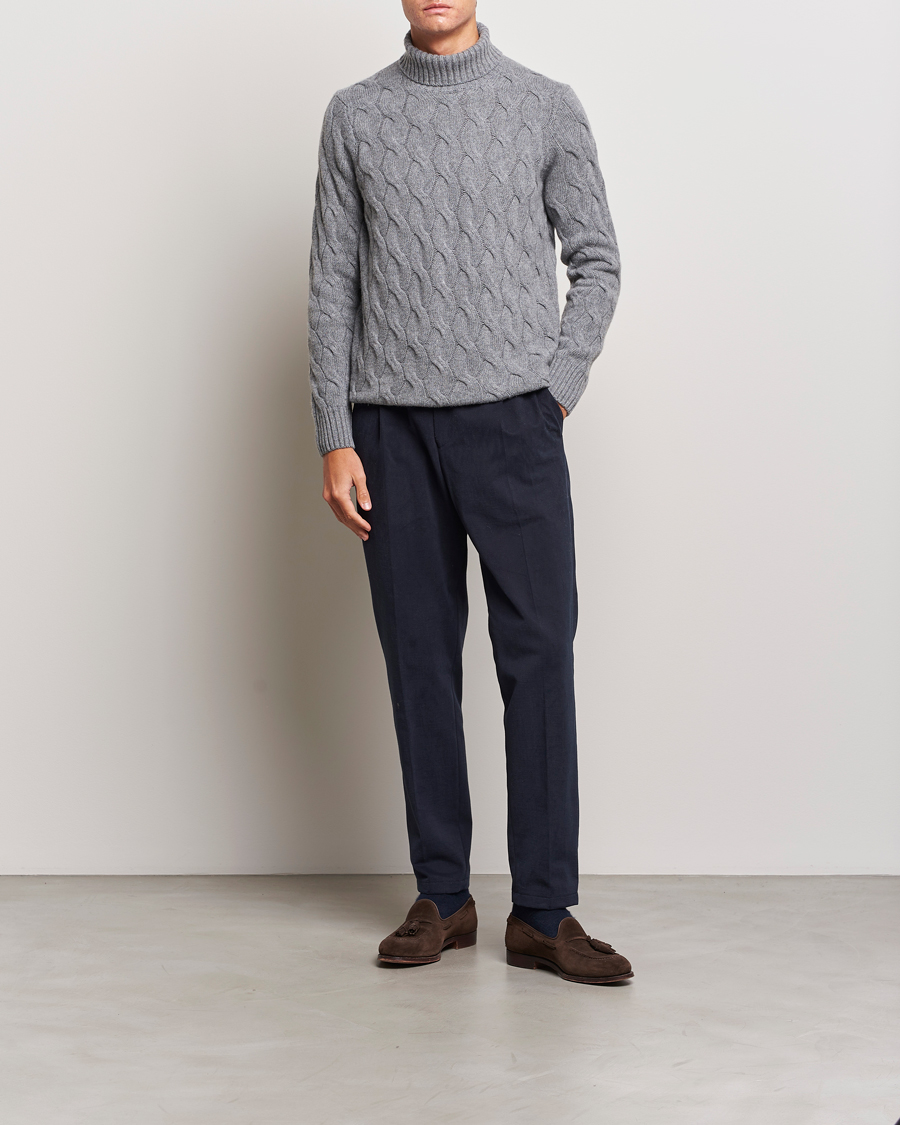 Herr | Tröjor | Oscar Jacobson | Seth Heavy Knitted Wool/Cashmere Cable Rollneck Grey