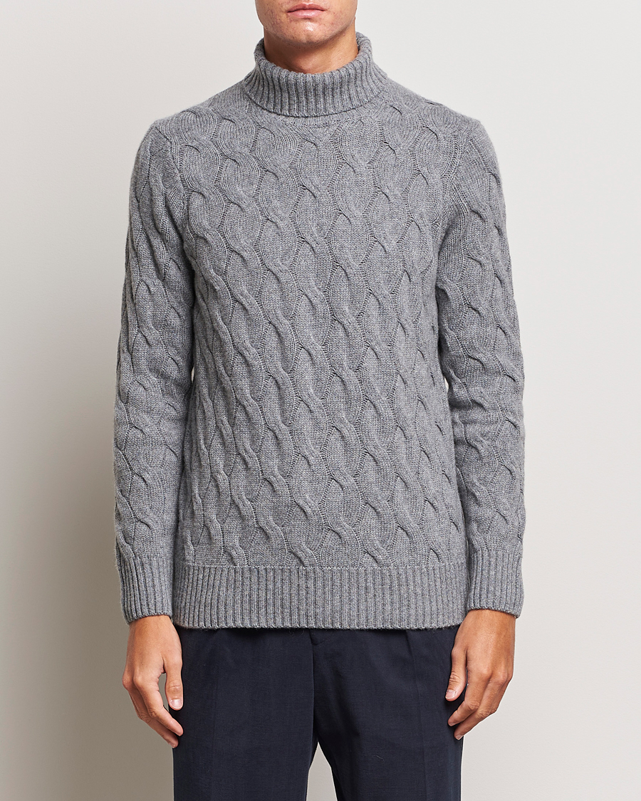 Herr | Tröjor | Oscar Jacobson | Seth Heavy Knitted Wool/Cashmere Cable Rollneck Grey