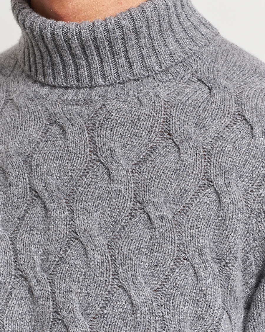 Herr | Tröjor | Oscar Jacobson | Seth Heavy Knitted Wool/Cashmere Cable Rollneck Grey