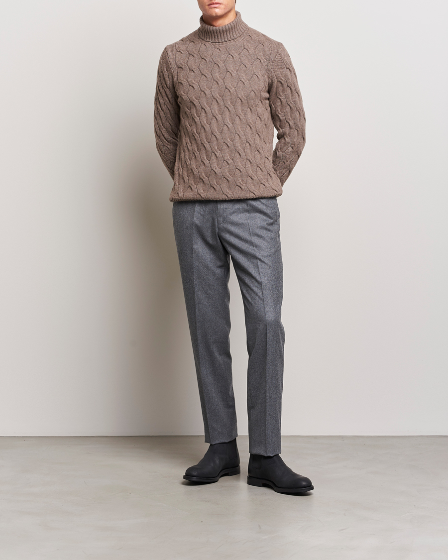 Herr | Tröjor | Oscar Jacobson | Seth Heavy Knitted Wool/Cashmere Cable Rollneck Brown