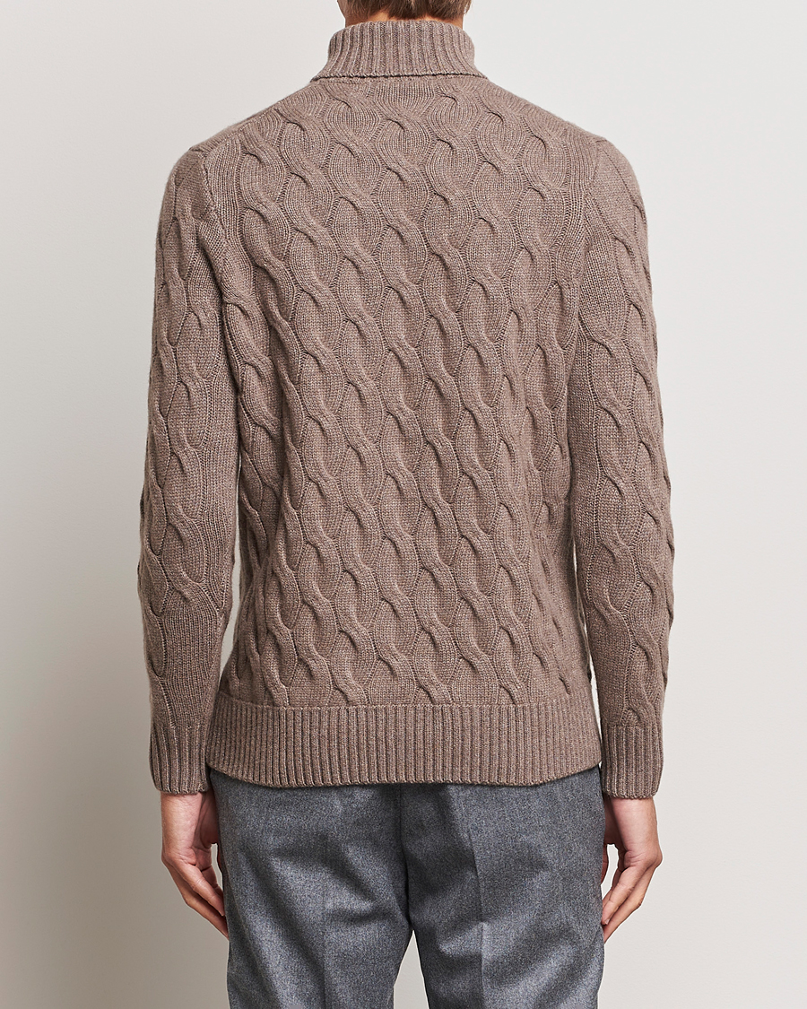Herr | Tröjor | Oscar Jacobson | Seth Heavy Knitted Wool/Cashmere Cable Rollneck Brown