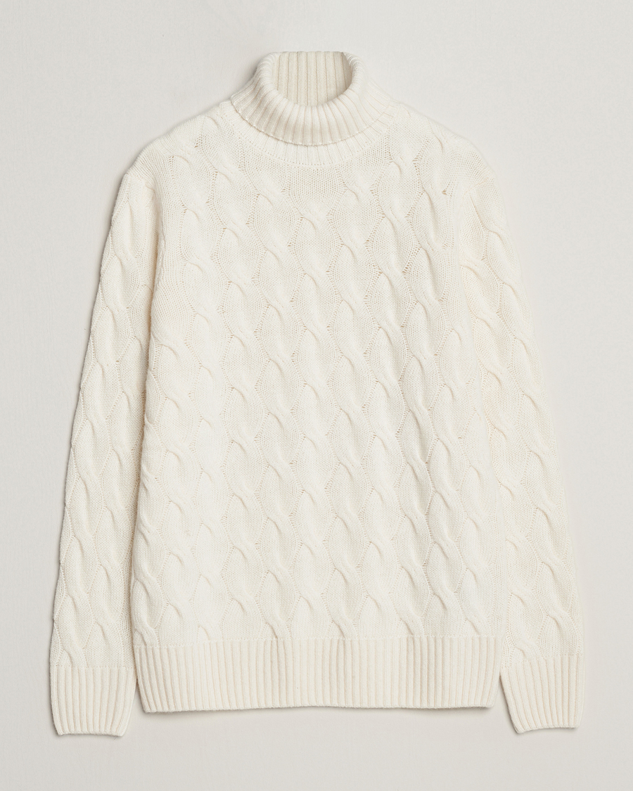 Herr | Tröjor | Oscar Jacobson | Seth Heavy Knitted Wool/Cashmere Cable Rollneck White