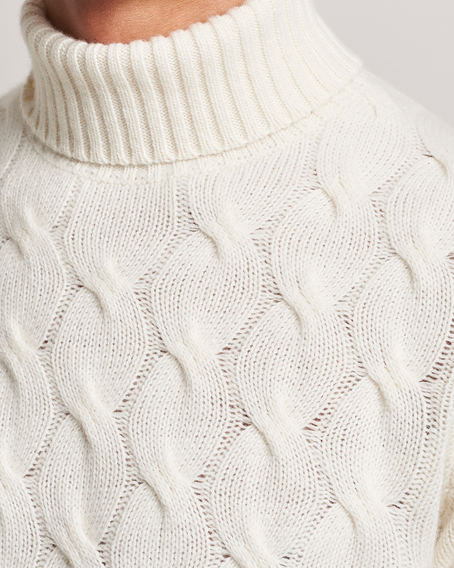 Herr | Tröjor | Oscar Jacobson | Seth Heavy Knitted Wool/Cashmere Cable Rollneck White