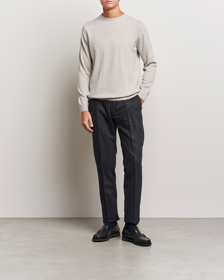 Herr | Tröjor | Oscar Jacobson | Valter Wool/Cashmere Round Neck Light Beige