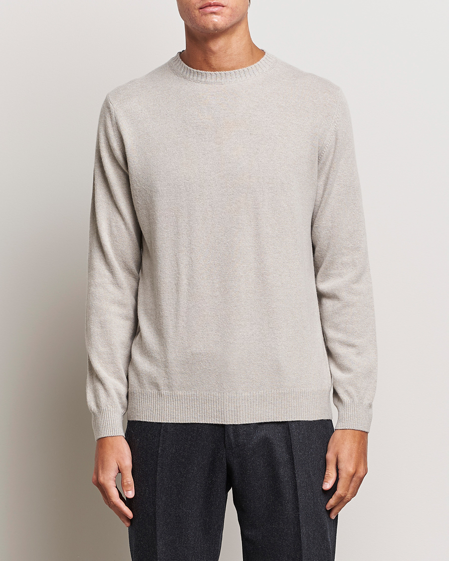 Herr | Tröjor | Oscar Jacobson | Valter Wool/Cashmere Round Neck Light Beige
