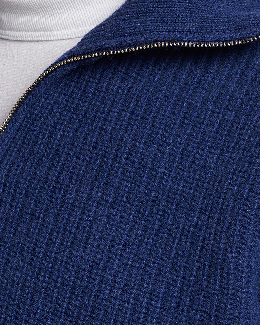 Herr | Tröjor | Nudie Jeans | August Wool Rib Knitted Half Zip Royal Blue