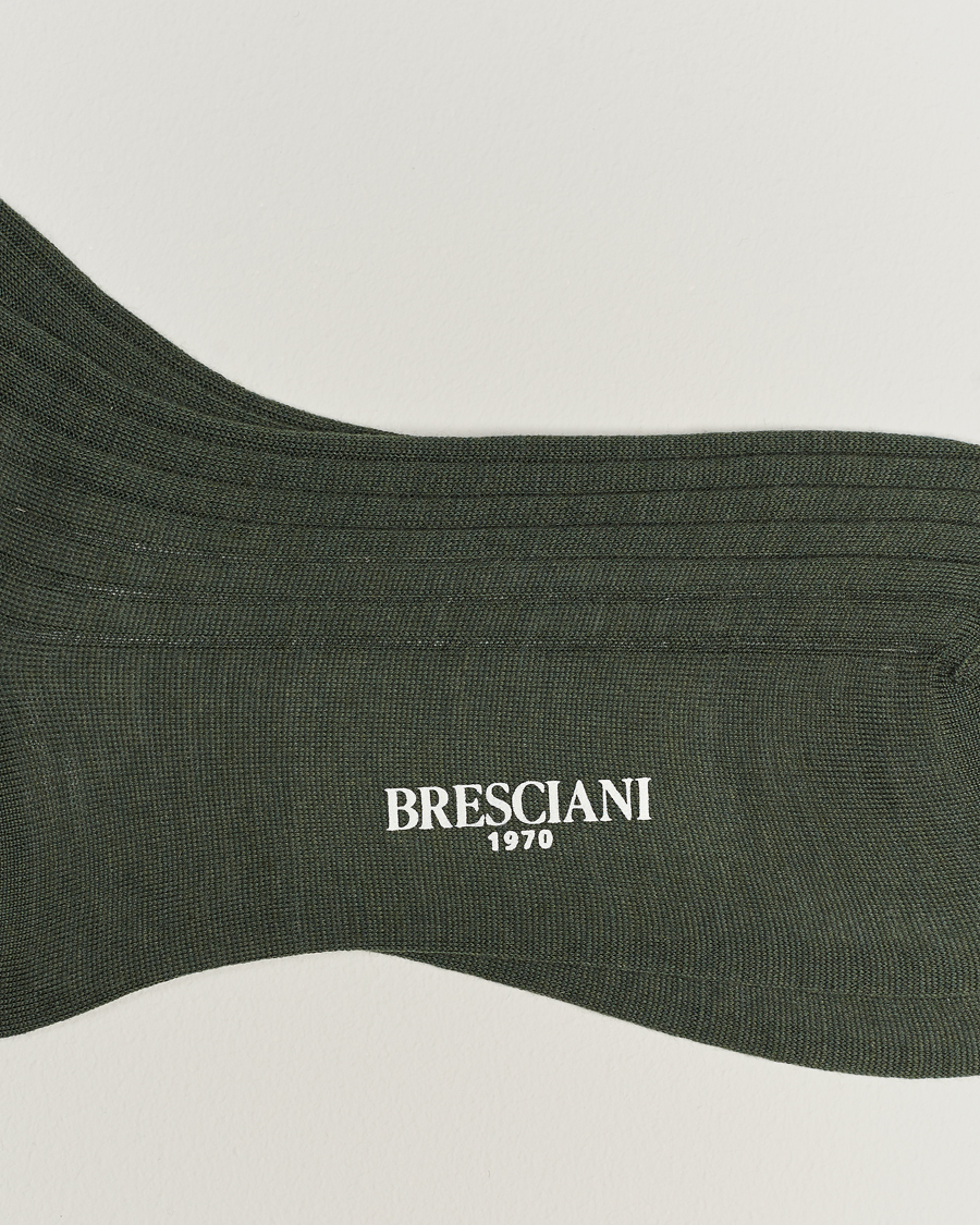 Herr | Strumpor | Bresciani | Wool/Nylon Ribbed Short Socks Green