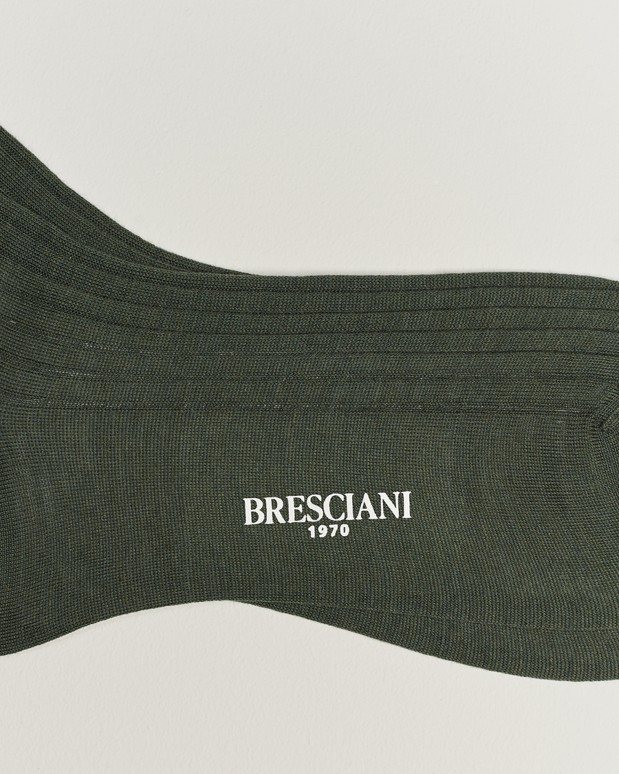 Herr | Italian Department | Bresciani | Wool/Nylon Ribbed Short Socks Green