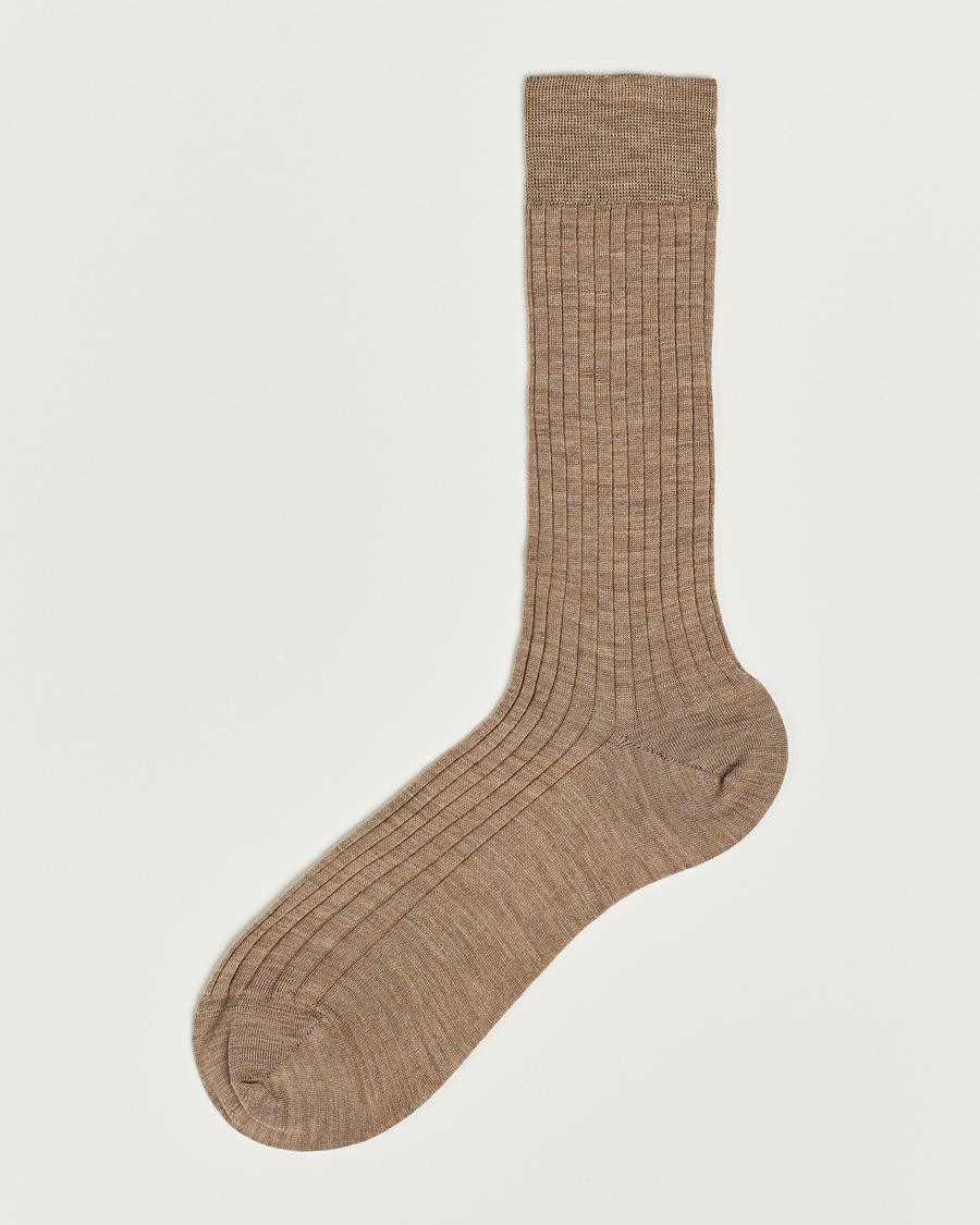 Herr | Underkläder | Bresciani | Wool/Nylon Ribbed Short Socks Beige Melange