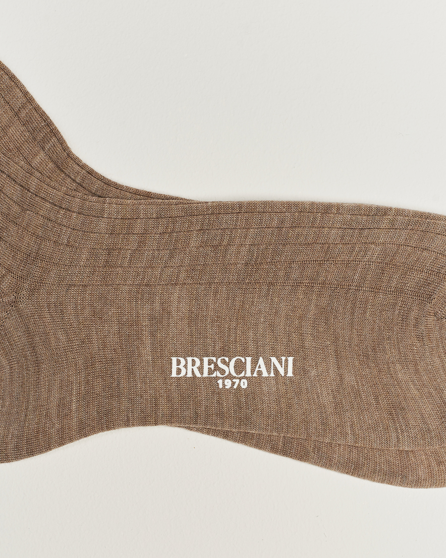 Herr | Italian Department | Bresciani | Wool/Nylon Ribbed Short Socks Beige Melange