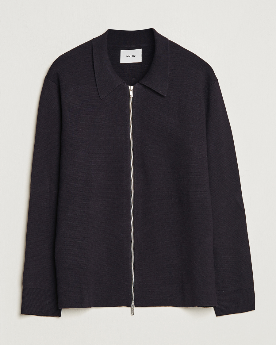 Herr | Tröjor | NN07 | Harald Cotton/Modal Full Zip Navy Blue