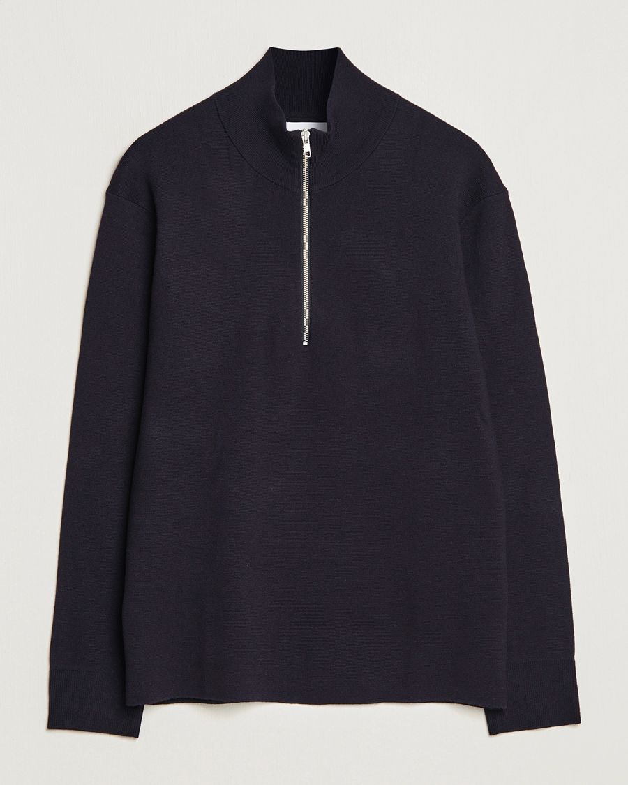 Herr | Tröjor | NN07 | Harald Cotton/Modal Half Zip Navy Blue