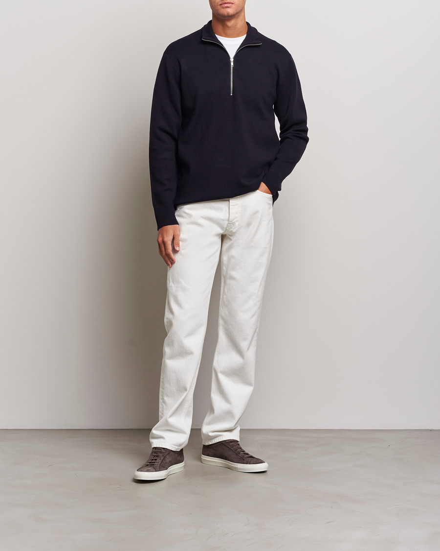 Herr | Tröjor | NN07 | Harald Cotton/Modal Half Zip Navy Blue