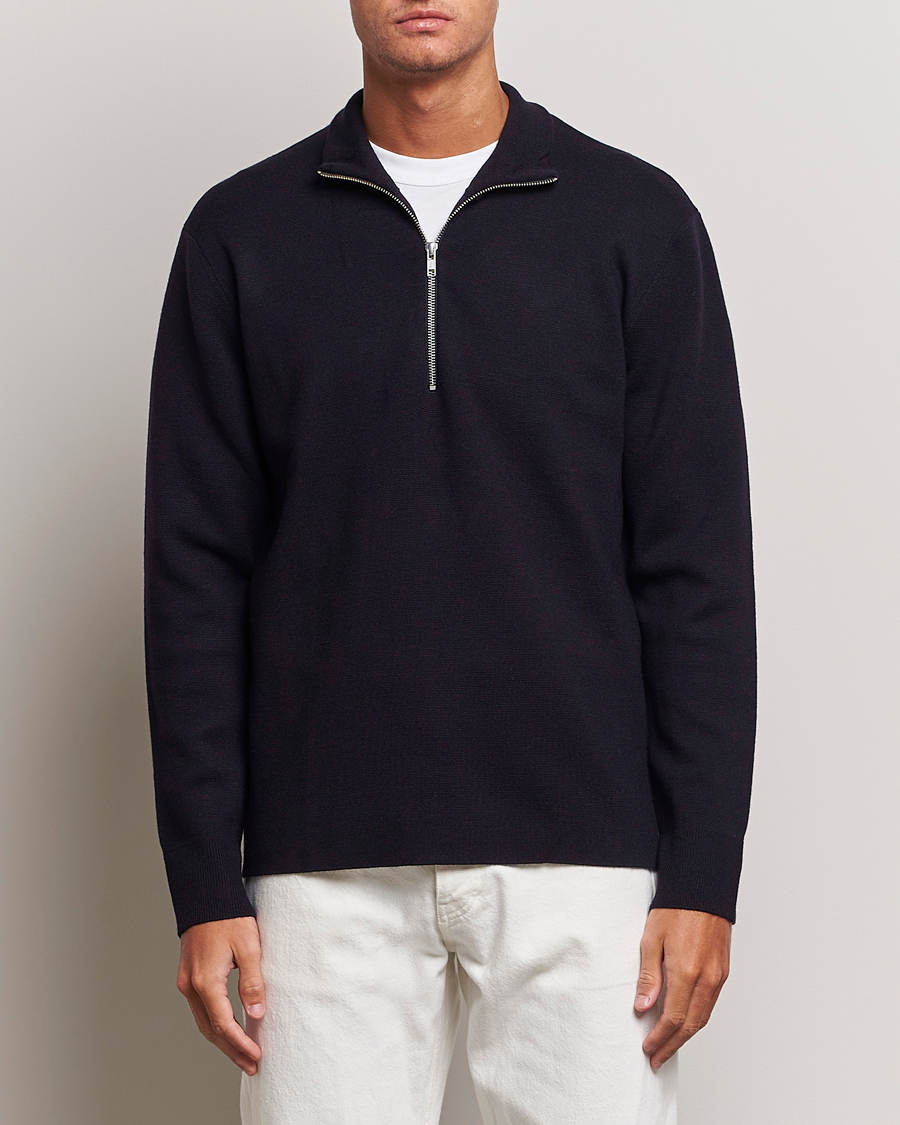 Herr | Half-zip | NN07 | Harald Cotton/Modal Half Zip Navy Blue