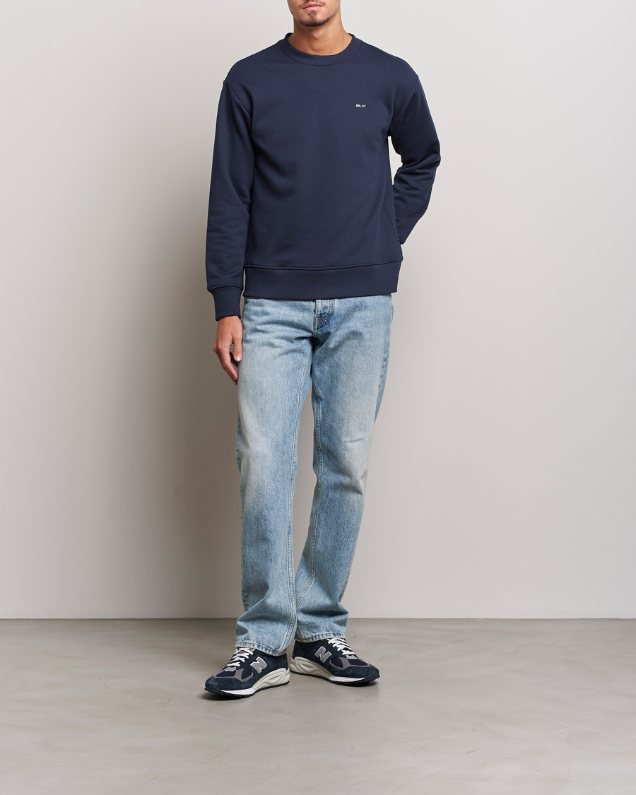 Herr | Tröjor | NN07 | Briggs Logo Crew Neck Sweatshirt Navy Blue