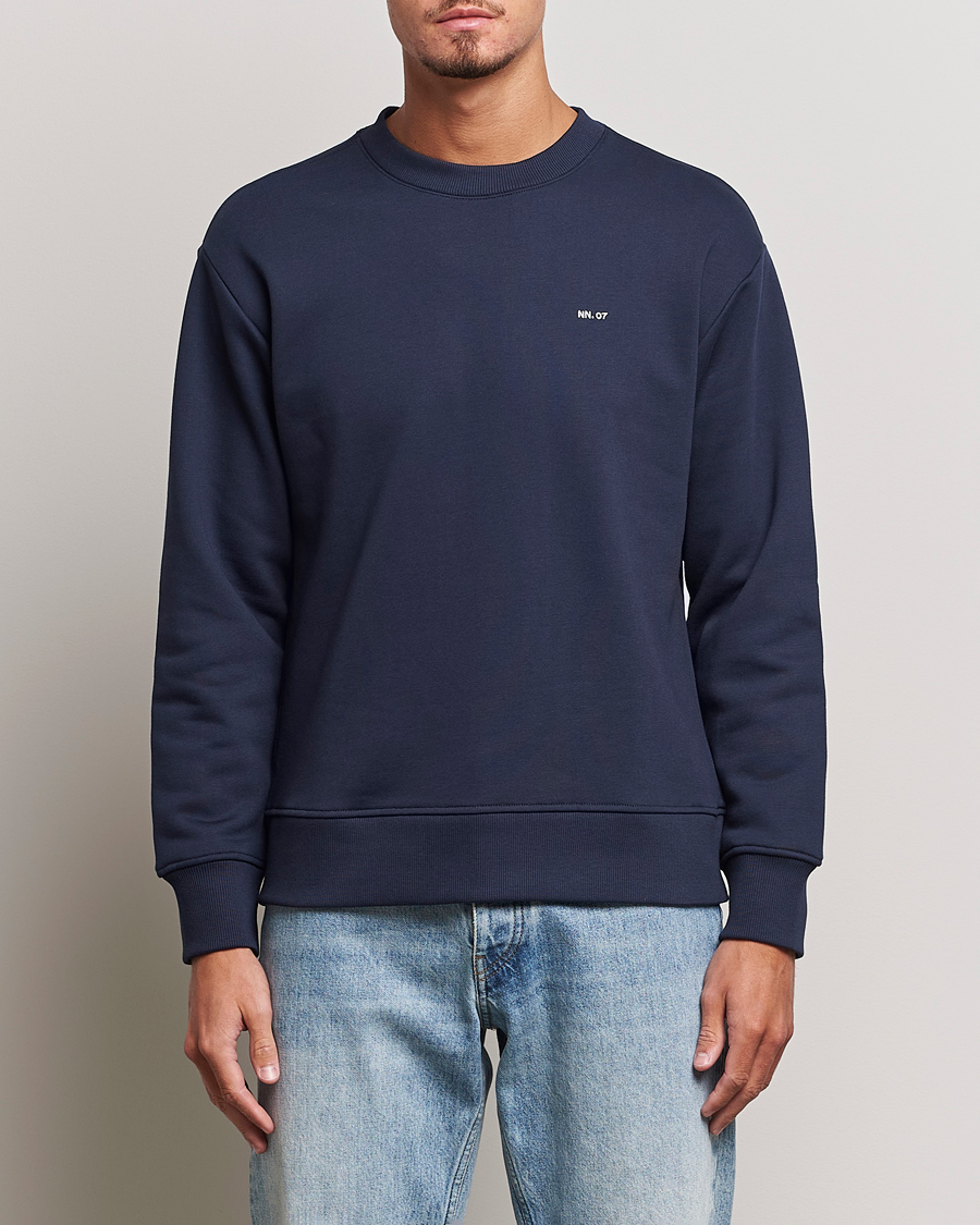 Herr | Tröjor | NN07 | Briggs Logo Crew Neck Sweatshirt Navy Blue