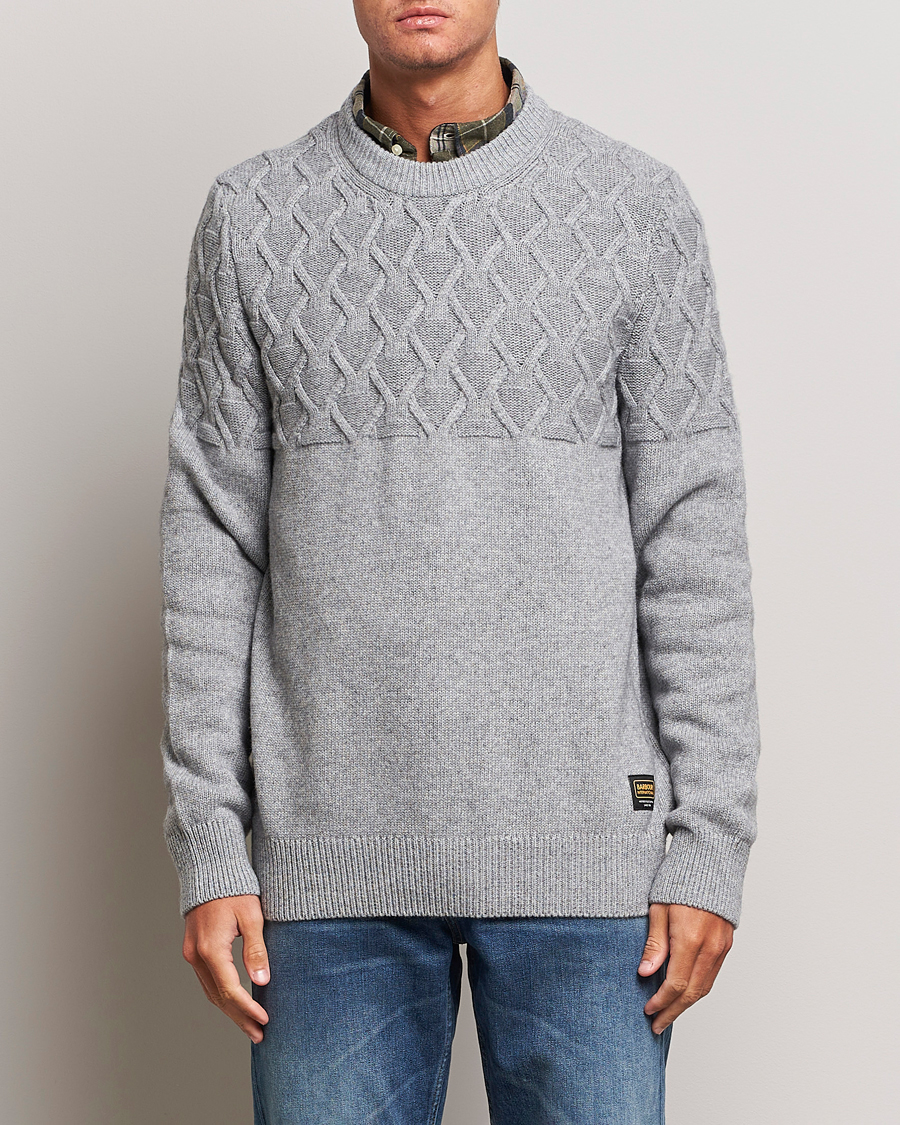 Herr | Tröjor | Barbour International | Knitted Cable Crewneck Grey Marl