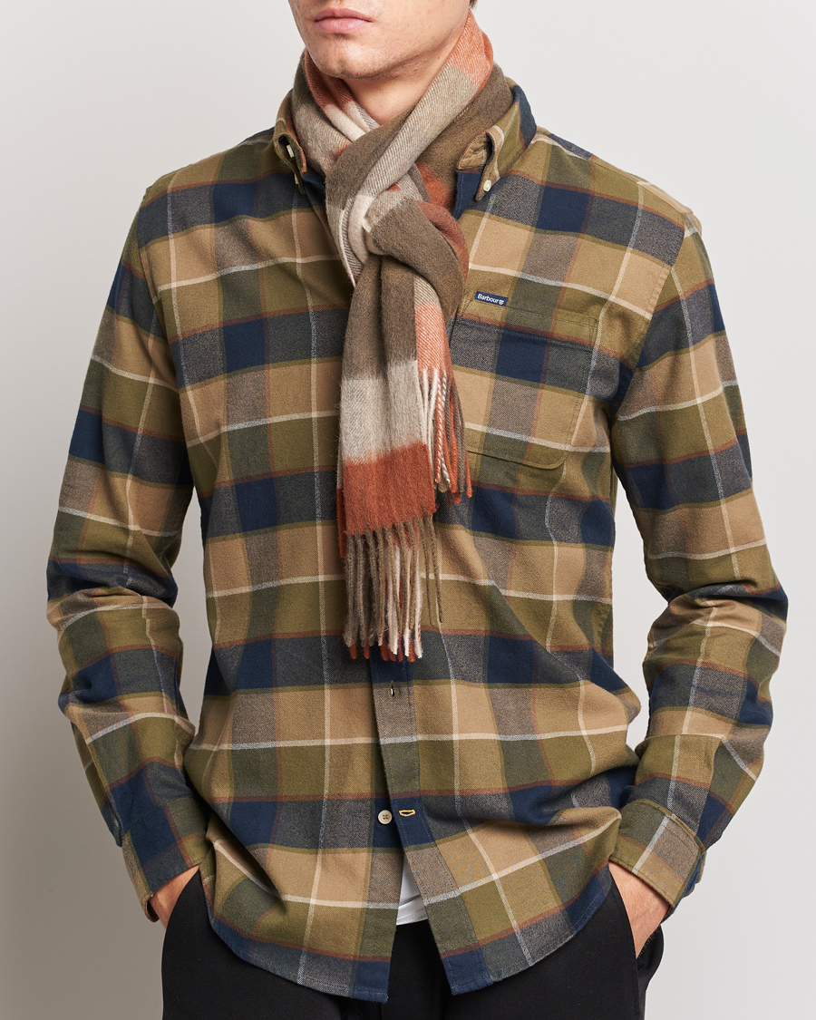 Herr | Barbour Lifestyle Large Tattersall Lambswool Scarf Warm Ginger | Barbour Lifestyle | Large Tattersall Lambswool Scarf Warm Ginger