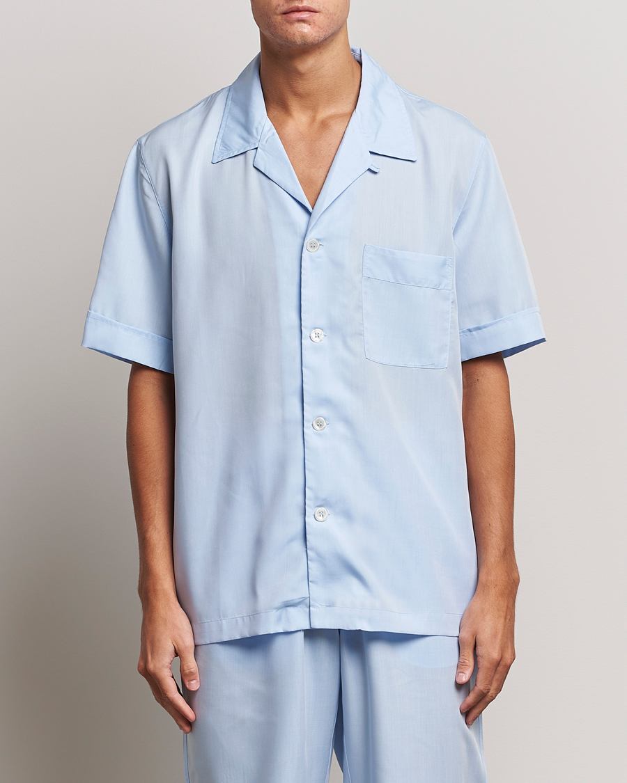 Herr | Pyjamas & Morgonrockar | CDLP | Short Sleeve Pyjama Shirt Sky Blue