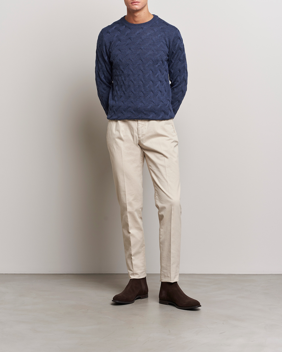 Herr | Tröjor | Stenströms | Heavy Cable Merino Crew Neck Blue