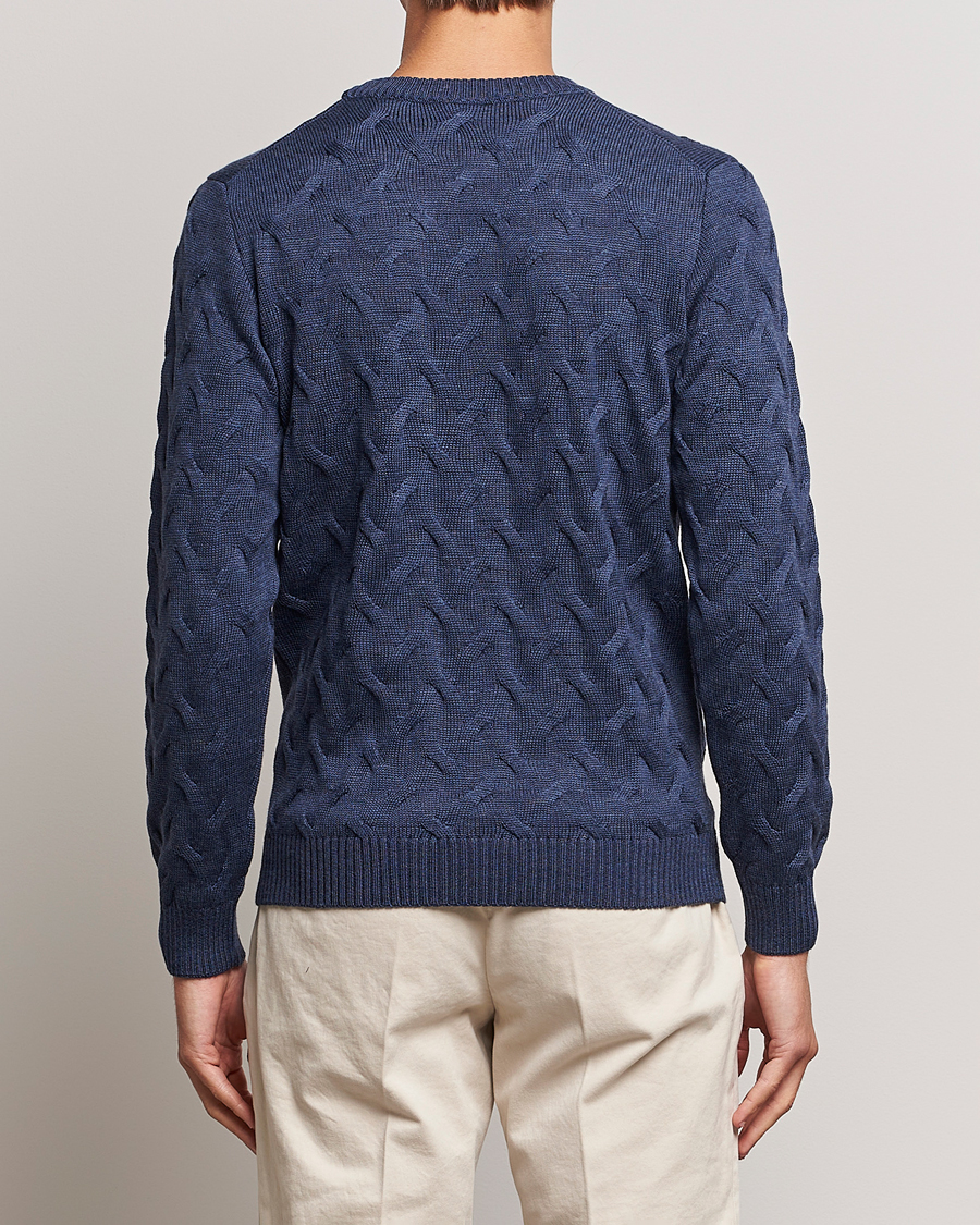 Herr | Tröjor | Stenströms | Heavy Cable Merino Crew Neck Blue