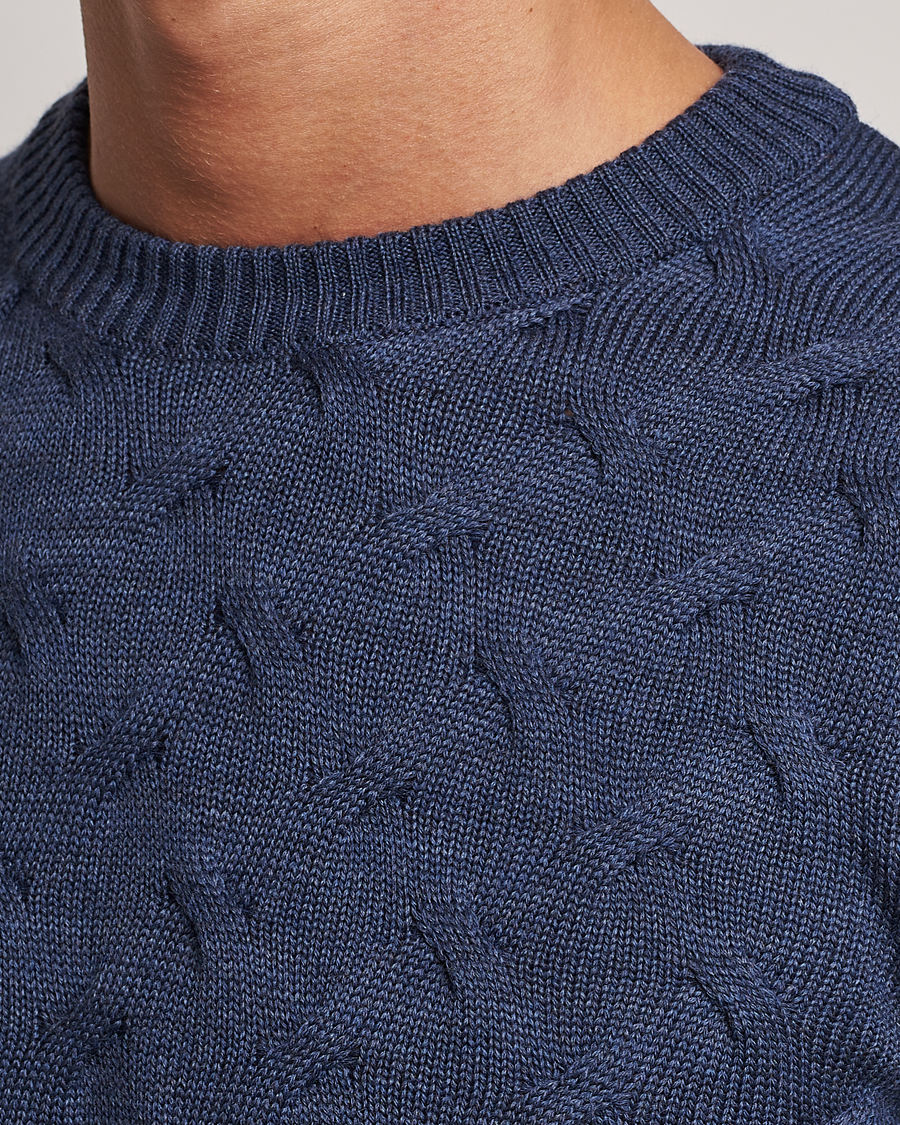 Herr | Tröjor | Stenströms | Heavy Cable Merino Crew Neck Blue