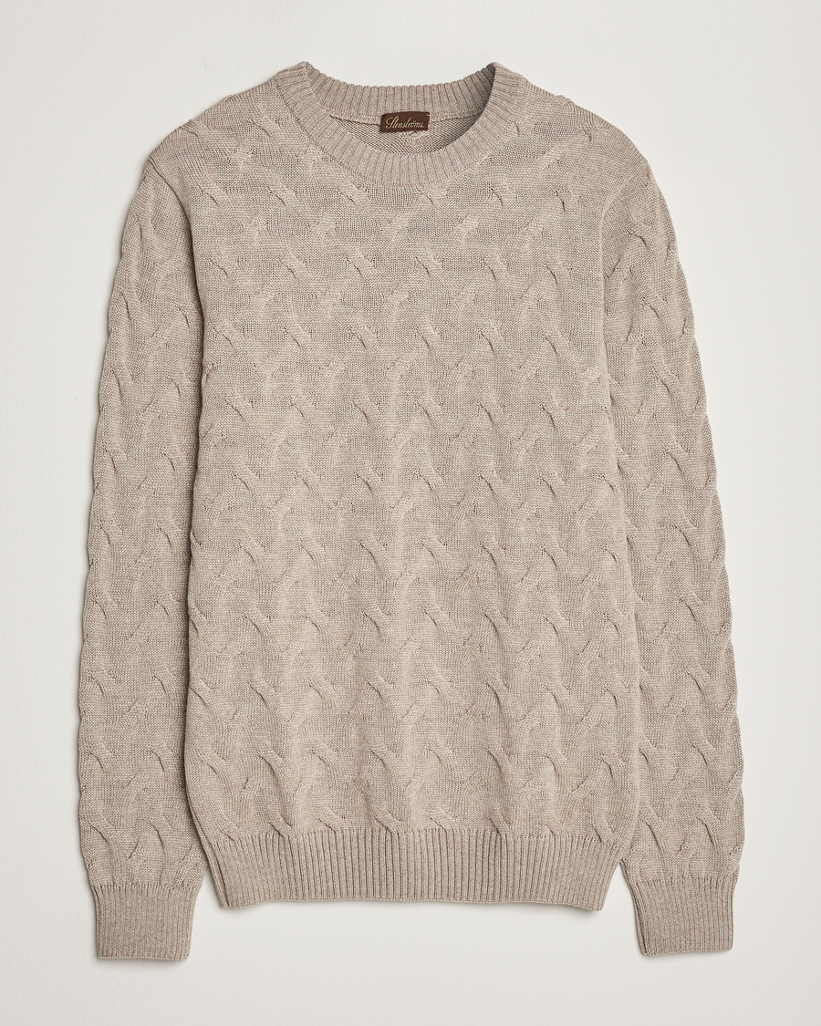 Herr | Tröjor | Stenströms | Heavy Cable Merino Crew Neck Beige
