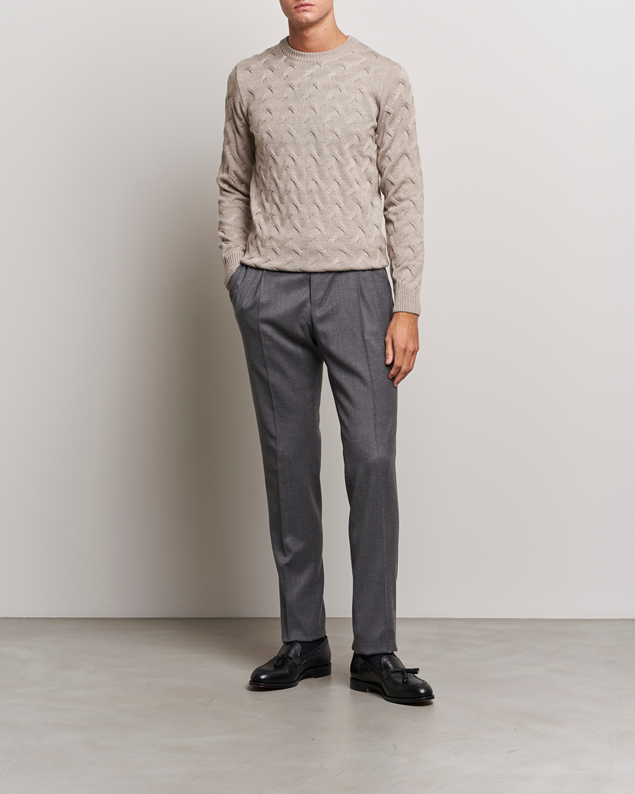 Herr | Tröjor | Stenströms | Heavy Cable Merino Crew Neck Beige