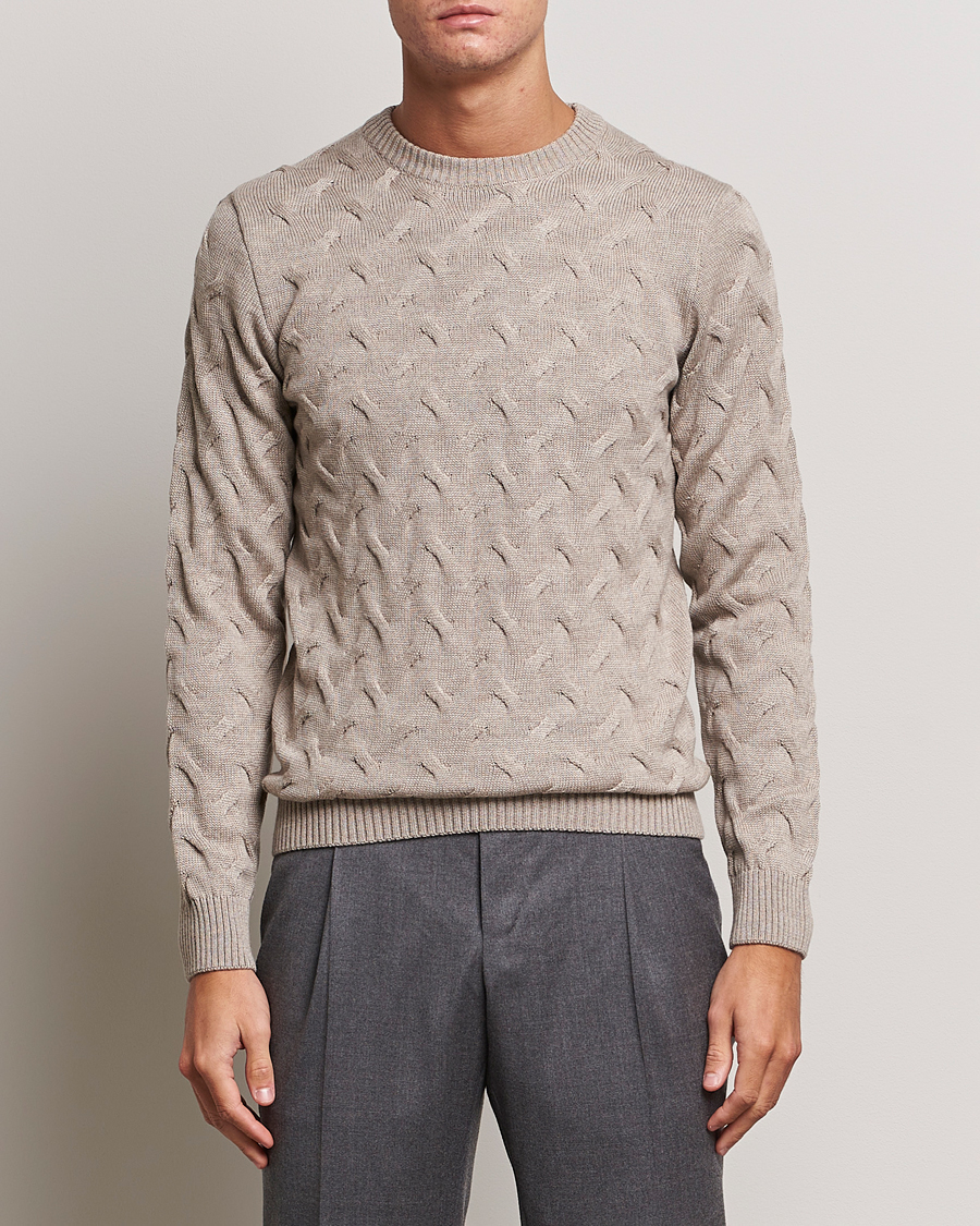 Herr | Tröjor | Stenströms | Heavy Cable Merino Crew Neck Beige