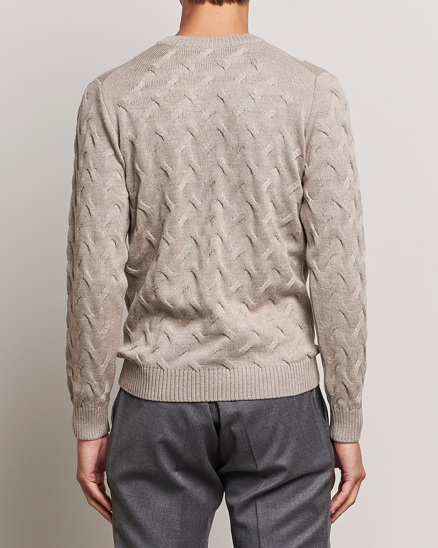 Herr | Tröjor | Stenströms | Heavy Cable Merino Crew Neck Beige