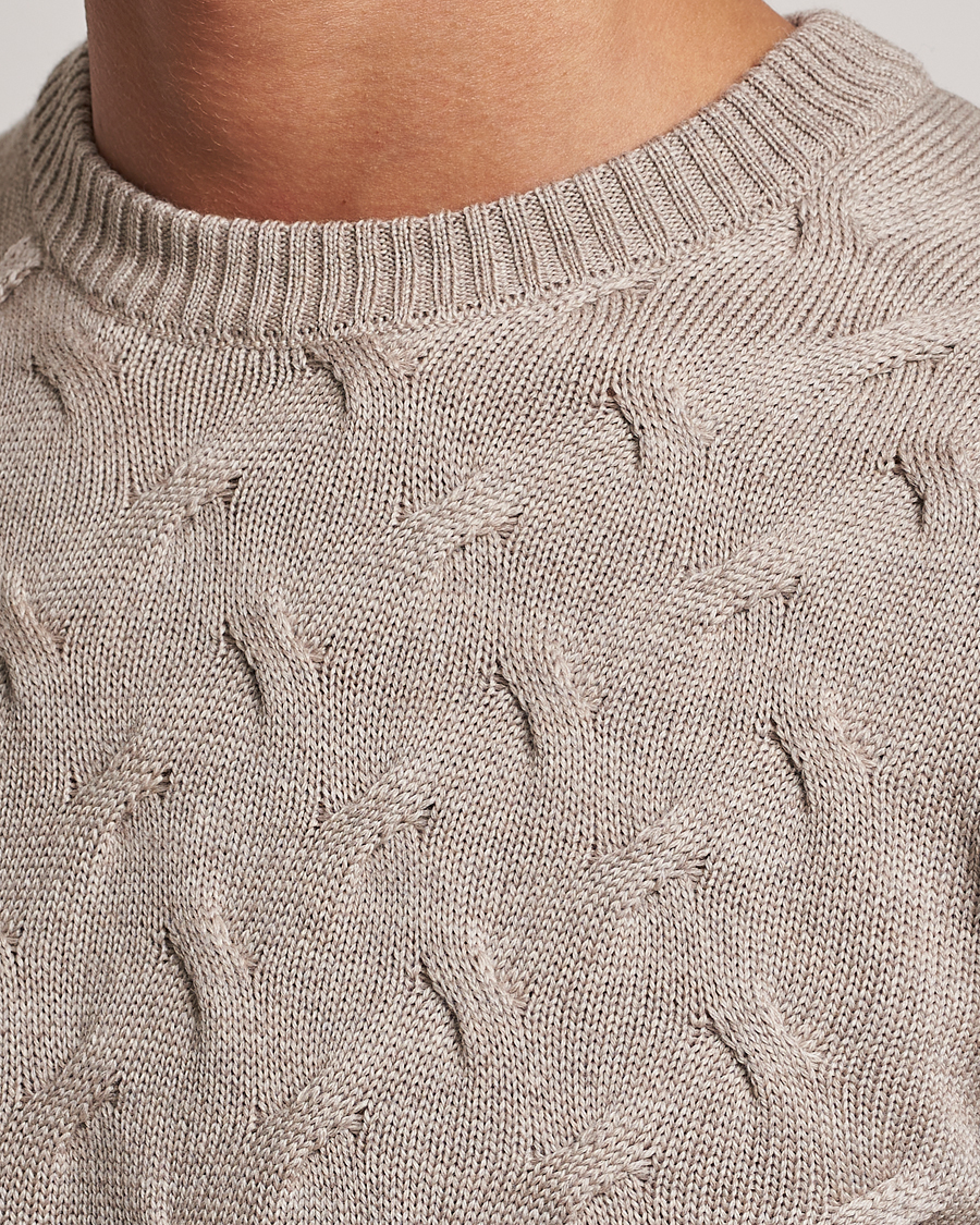 Herr | Tröjor | Stenströms | Heavy Cable Merino Crew Neck Beige