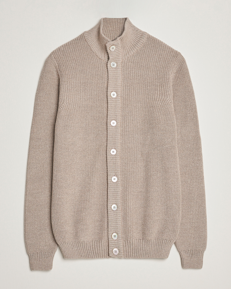 Herr | Tröjor | Stenströms | Half Card Heavy Merino Cardigan Beige