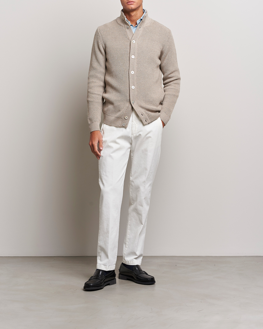 Herr | Tröjor | Stenströms | Half Card Heavy Merino Cardigan Beige