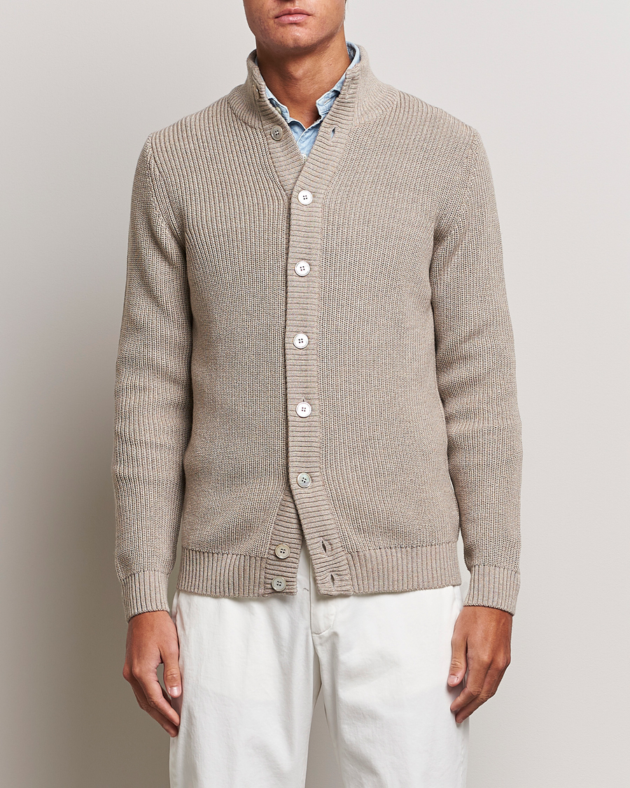 Herr | Tröjor | Stenströms | Half Card Heavy Merino Cardigan Beige