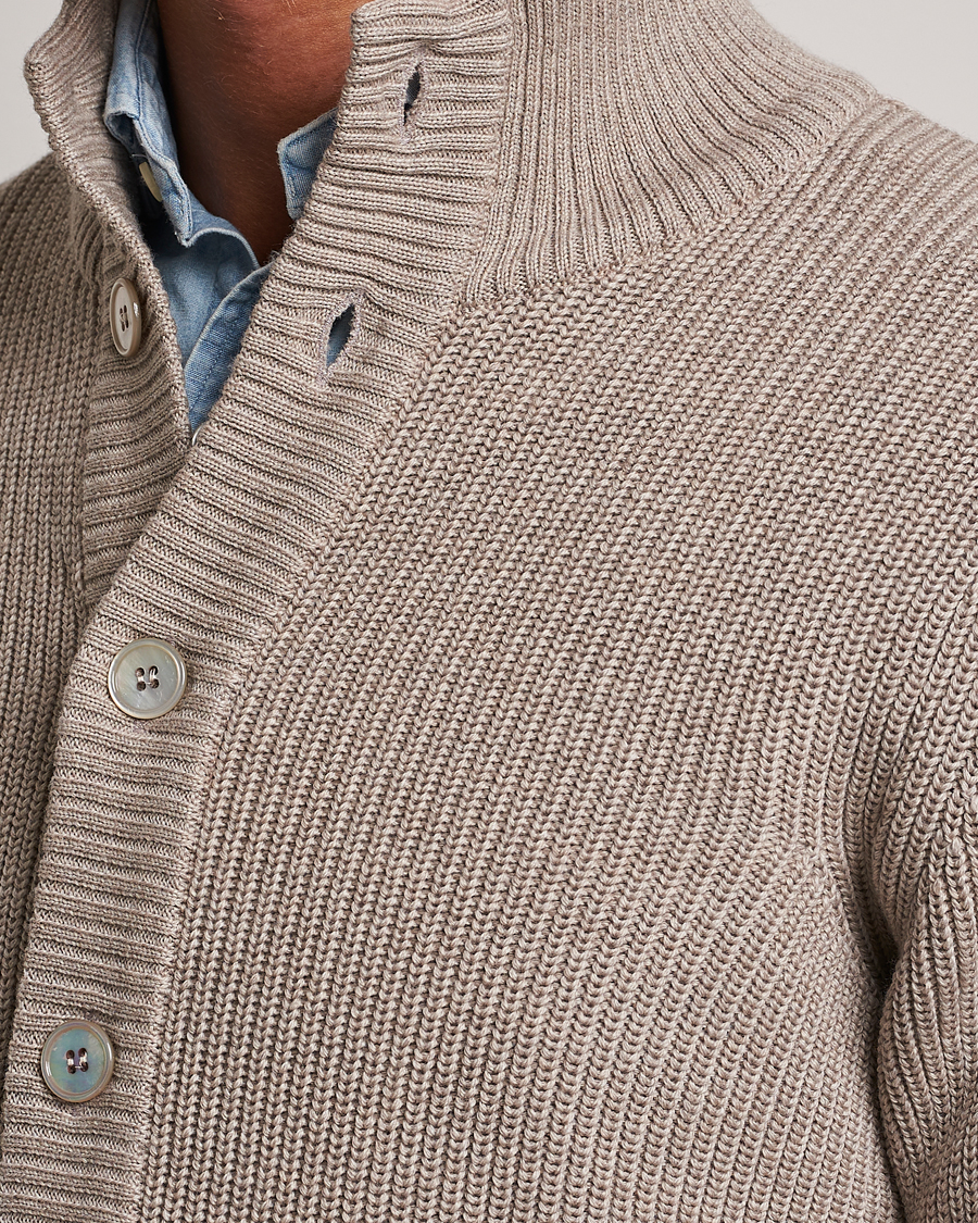 Herr | Tröjor | Stenströms | Half Card Heavy Merino Cardigan Beige