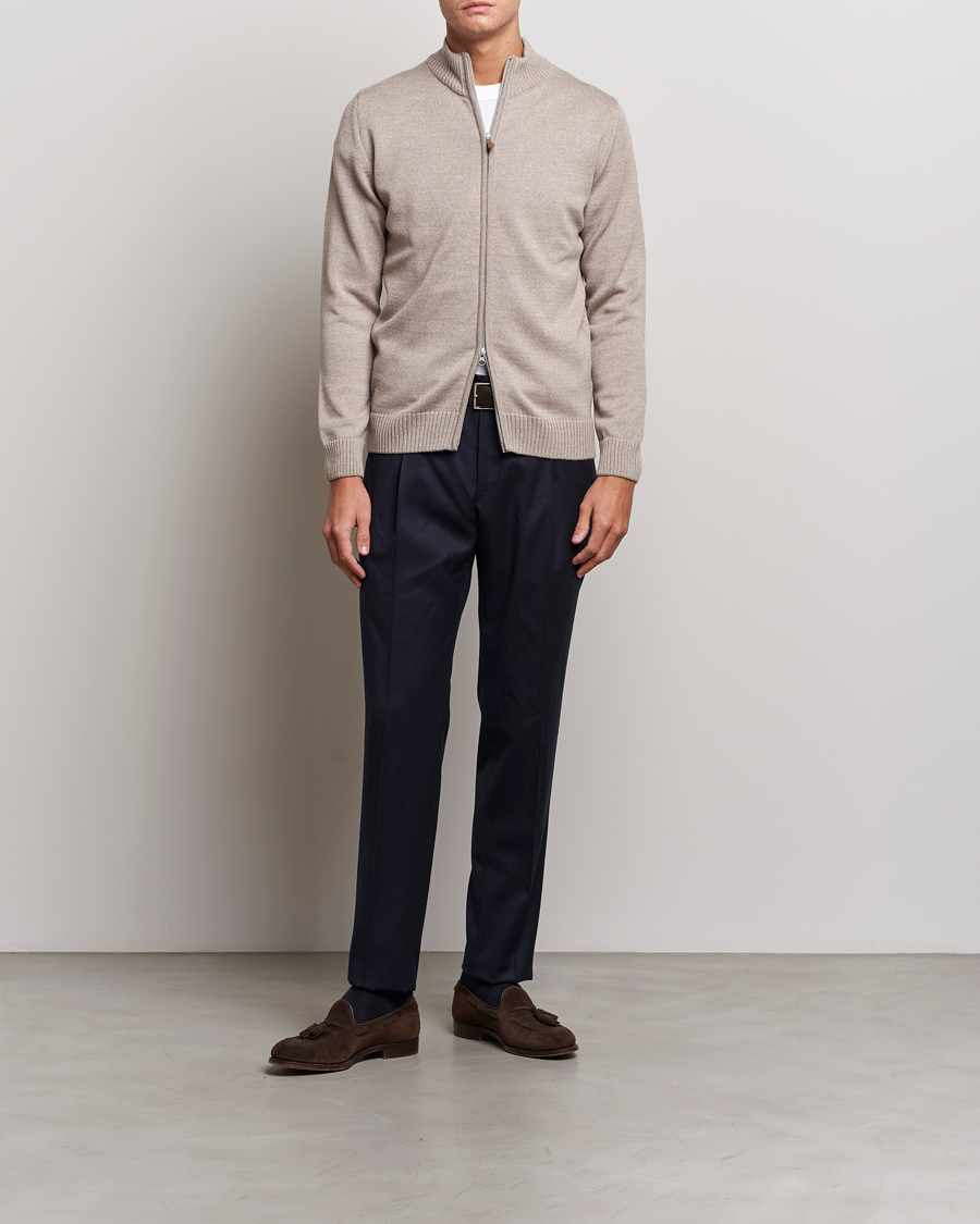 Herr | Tröjor | Stenströms | Chunky Merino Full Zip Cardigan Beige