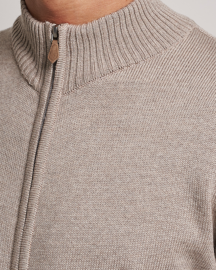 Herr | Tröjor | Stenströms | Chunky Merino Full Zip Cardigan Beige