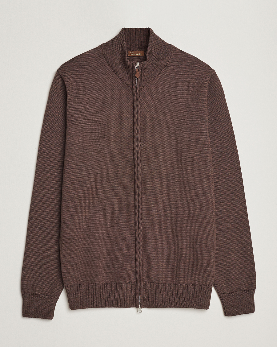 Herr | Tröjor | Stenströms | Chunky Merino Full Zip Cardigan Brown