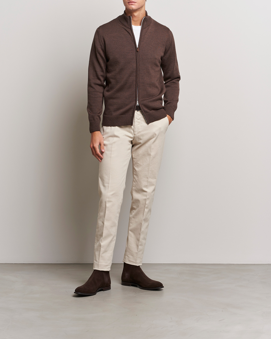 Herr | Tröjor | Stenströms | Chunky Merino Full Zip Cardigan Brown