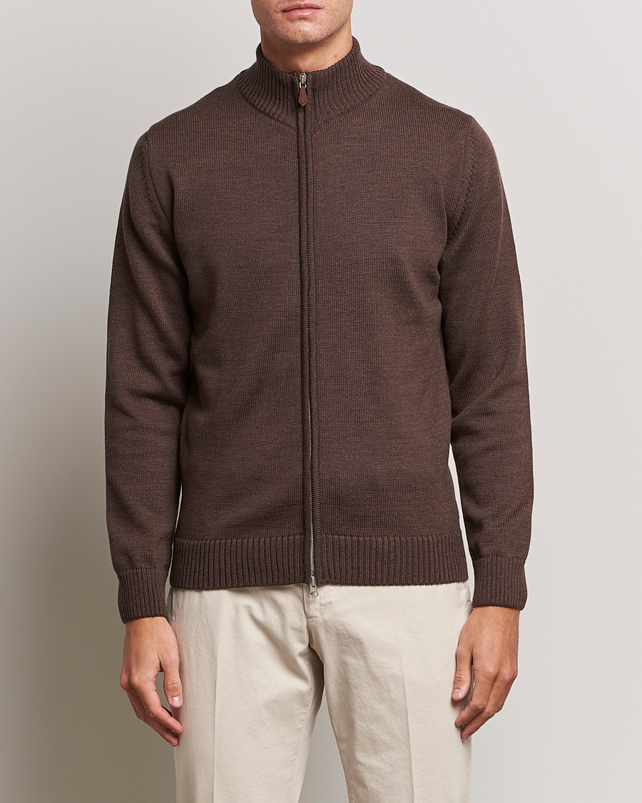 Herr | Tröjor | Stenströms | Chunky Merino Full Zip Cardigan Brown