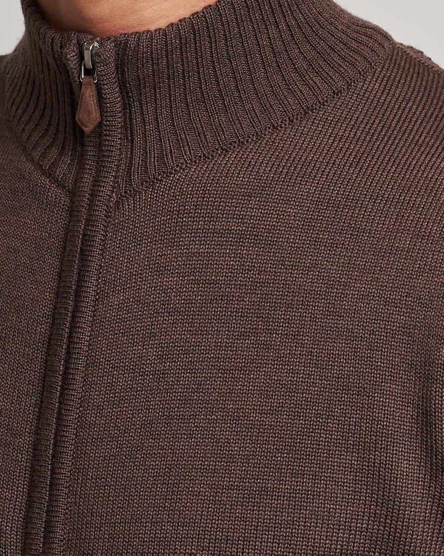 Herr | Tröjor | Stenströms | Chunky Merino Full Zip Cardigan Brown